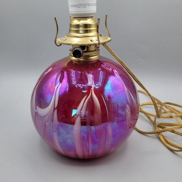 Mt St Helens Ash Glass Table Lamp Iridescent Purple Swirl Design - Picture 6 of 11